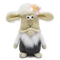 Adorable plush sheep gnome doll with a long white beard and a pink flower bow ornament - Small (10x9x15cm) / Off White