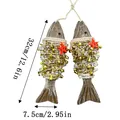 Coastal wooden fish hanging ornaments with starfish and golden bead decor, 32cm size - Large (32x7.5cm) / Large Beaded Wooden Fish