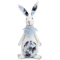 Macro detail of a handmade linen Easter bunny figurine with blue floral fabric accents - Blue