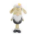 Close-up of a standing sheep gnome plush doll with long legs and a soft white beard. - Off White