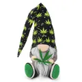 Detailed macro view of a decorative gnome plush doll featuring unique green leaf patterns - Maple Leaf Gnome (BH247558) / 12x11x64cm / Green