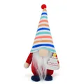 Plush birthday gnome doll with a tall striped hat holding a decorative cake accessory - Birthday Gnome / 9*7.5*20cm