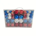 100-piece red white blue Christmas ball ornament set in a transparent carrying gift box - 100 Pieces / Red Blue White