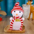 Festive handmade plush snowman Christmas apple gift bag with red striped hat and scarf - Red and White Striped Hat Snowman