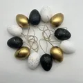 Set of 6cm black gold and white speckled plastic hanging Easter eggs for holiday decor - Black Gold Dotted Spray Pattern (D Style) / Set of 12