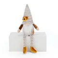 Handmade autumn harvest gnome doll with striped hat and sunflower ornament for SKU - Brown Stripe