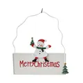 Detailansicht des Metallschnneemanns und der Aufschrift Merry Christmas auf dem Schild - Schneemann