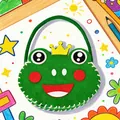 Detail of a handmade DIY felt frog bag for children with decorative stitching in green - Frog Style