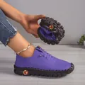 Flexibele paarse zachte leren damesschoenen met een handgestikte comfortabele rubberen zool - 35 / Paars