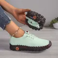 Zeer flexibele mintgroene leren loafers voor dames met een duurzame rubberen zool - 35 / Abrikoos