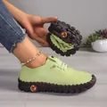 Flexibele limoengroene zachte leren loafers met handgestikte rubberen zolen voor dames. - 35 / Fruitgroen