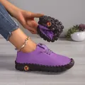 Flexibele paarse zachte leren loafers voor dames met duurzame handgenaaide rubberen zool - 35 / Violet