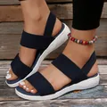 Sandales confortables bleu marine à brides élastiques et semelle plateforme blanche - Bleu marine