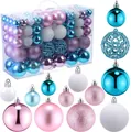 100pcs Christmas ball set in pink, blue, and white with glitter and hollow designs - 100 Pieces / Lake Blue, White and Pink