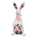 Detailed view of linen Easter bunny decoration with floral patterns and pink scarf - Pink