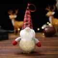 Glowing Christmas gnome ornament with red and black plaid hat and soft white beard - Style A (Plaid Hat Style)