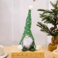 Nordic style Christmas gnome with green knitted hat and long white beard for decor - Green