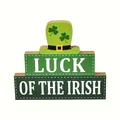 St. Patrick's Day wooden sign featuring a shamrock hat and Luck of the Irish text - Hat Style (B)
