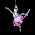 Transparenter Weihnachtsanhänger aus Acryl-Ballerina mit glänzenden rosa Pailletten - Rosaroter Pailletten Tanzendes Mädchen