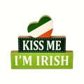 Festive St. Patrick's Day wooden tabletop sign with heart and Kiss Me I'm Irish text - Heart Style (C)