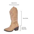 Accurate measurement details for women's retro embroidered mid-calf western boots. - 36 / Khaki