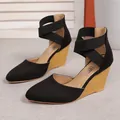 Elegant black women's wedge sandals with crisscross ankle straps and pointed toe - 35 / Black