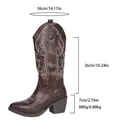 Vintage brown embroidered cowboy boots with 7cm block heel and shaft height measurements. - 36 / Coffee