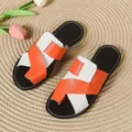 Lässige flache Sandalen in Orange und Weiß mit bequemem Zehenring-Design für Damen - 36 / Weiß Orange