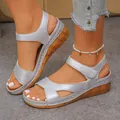 Stylish silver women's wedge sandals featuring thick platform soles and adjustable straps - 36 / Silver