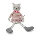 Bambola gatto in tessuto fatta a mano con vestito a righe rosa e viso che dorme - Bambola Gatto (BH203142) / 13x8x35cm / Rosa