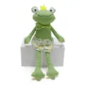 Exquisite handmade green fabric frog prince doll with crown and floral pants detail - Shorts Style