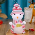 Cute snowman Christmas gift pouch with pink striped hat and scarf for candy apples - Pink and Grey Striped Hat Snowman