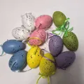 Colorful speckled plastic Easter eggs 6cm with hanging ribbons for party home decor - Spotted Painted Style (Type O) / 12 Pieces/Pack (6cm)