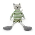 Bambola di gatto in peluche fatta a mano con camicia a righe verdi e gambe lunghe - Bambola Gatto (BH203142) / 13x8x35cm / Verde