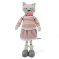 Poupée chat en tissu faite main avec tenue rose rayée pour décoration d'intérieur - 15x9x38cm / Rose