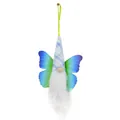Close-up of a decorative hanging gnome with colorful butterfly wings and checkered hat - Dark Blue