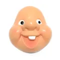 Detailed close-up of a funny resin dwarf face accessory with big buck tooth and pink cheeks - S / 58x52x28mm