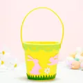 Yellow felt Easter egg basket featuring pink bunny and white flower decorations - Easter Round Handheld Bucket - Rabbit / Yellow (Rabbit)