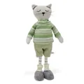 Poupée de chat en tissu faite main, tenue rayée verte, décor de style campagnard - 15x9x38cm / Vert