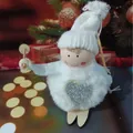 Lindo adorno ángel esquiador de peluche blanco para árbol de Navidad con corazón de purpurina - Muñeca Ángel de Esquí Blanca (K-C119)
