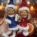 Pareja de lindos muñecos de peluche de ángel de Navidad con lentejuelas en azul y rojo - Ángel de Lentejuelas / K-C011 (Ángel con Vestido de Lentejuelas)