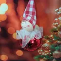 Handmade Christmas angel girl ornament with red checkered hat and star cutout metal bell - Plaid Hat Angel Bell (K-C064)
