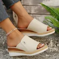 Elegantes sandalias de cuña beige para mujer con plataforma gruesa y suelas de corcho - 36 / Blanco Roto
