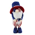 Close-up of patriotic Fourth of July gnome with USA sign and American flag motif - Rocket USA Style