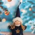 Cute plush Christmas angel girl hanging ornament with blue striped hat and gold star - Blue Star Style (K-C082) / K-C082 (Blue Star Angel)