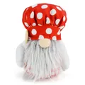 Close-up of a chef gnome doll with a red polka dot hat and a grey beard holding a wooden spoon. - Male Style (Chef Spoon) / 16x14x22cm