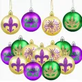 Mardi Gras 6cm plastic decorative balls set with glitter fleur-de-lis for party - Style B (Festival Text & Mask Pattern) / 12 Pcs/Set