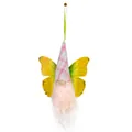 Close-up detail of a spring gnome hanging ornament featuring pink checkered hat and butterfly wings - Sunny Pink