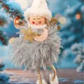 Adorable grey fuzzy plush Christmas angel ornament holding a golden glitter star charm - Grey Plush Angel Star (K-C065)