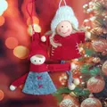 Muñecos de ángeles de Navidad de fieltro hechos a mano con cabezas de madera - Muñeca de Madera y Fieltro Roja y Gris